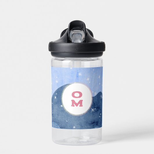 Sweet Snowy Waterverf Winterlandschap Monogram Waterfles (Voorkant)