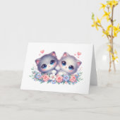 Sweet Snuggly Kitten Duo Floral Blank Greeting  Kaart (Gele Bloem)