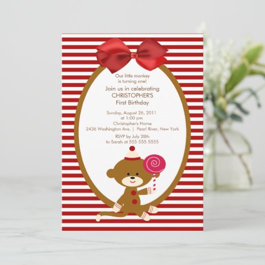 Sweet Sock Monkey kinderen Birthday Uitnodiging (Staand voorkant)