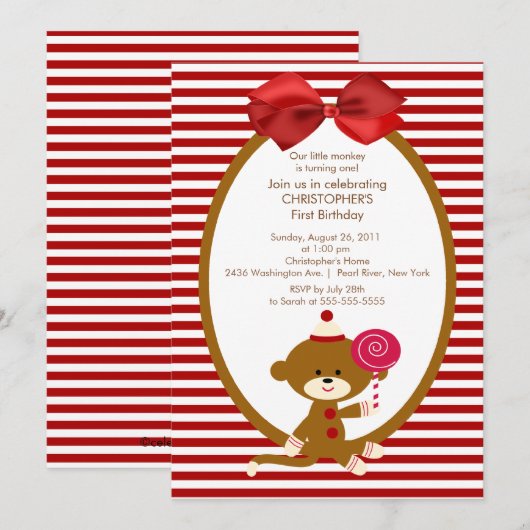 Sweet Sock Monkey kinderen Birthday Uitnodiging (Voorkant / Achterkant)