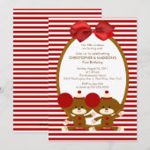 Sweet Sock Monkeys TWINS Birthday Invitation Kaart (Voorkant / Achterkant)