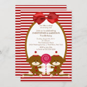 Sweet Sock Monkeys TWINS Birthday Invitation Kaart (Voorkant / Achterkant)