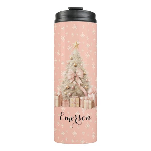 Sweet Soft Pink Christmas Tree & aangepaste groete Thermosbeker (Voorkant)