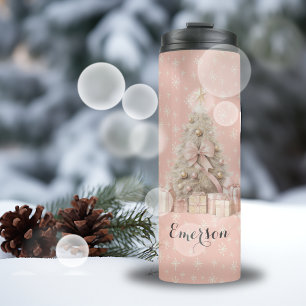Sweet Soft Pink Christmas Tree & aangepaste groete Thermosbeker