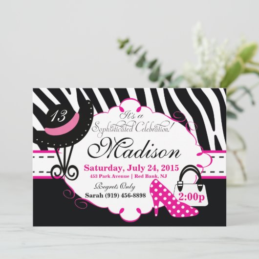 Sweet Sophisticated Diva Verjaardag Uitnodiging (Staand voorkant)