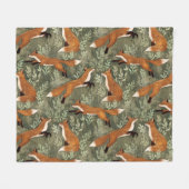 Sweet Speelse Vossen in Rust Brown op Olijfgroen Fleece Deken (Voorkant (Horizontaal))