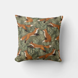 Sweet Speelse Vossen in Rust Brown op Olijfgroen Kussen