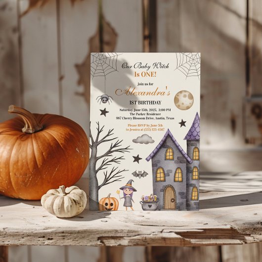 Sweet & Spooky Baby Witch Verjaardag Kaart