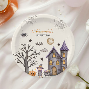 Sweet & Spooky Baby Witch Verjaardag Papieren Bordje