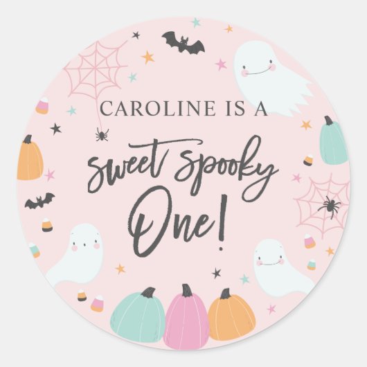 Sweet Spooky Een 1e Verjaardagsfeestje Ronde Stick Sticker (Voorkant)