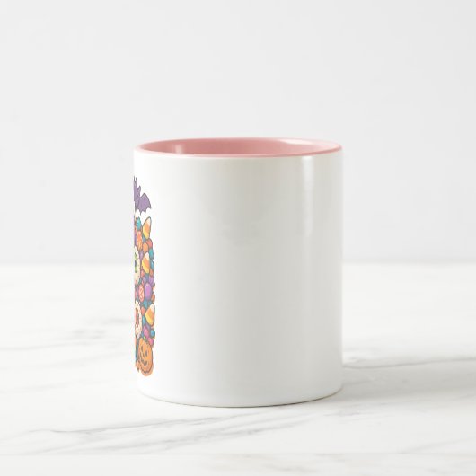 Sweet & Spooky Halloween Snoep Chaos Tweekleurige Koffiemok (Center)