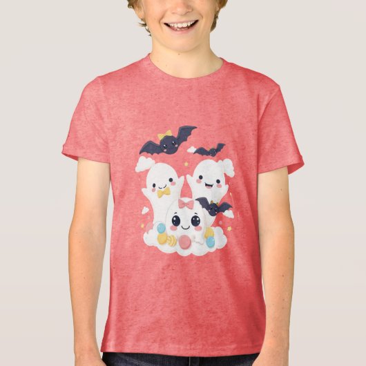 Sweet & Spooky Kawaii Ghost Party Tri-Blend Shirt (Voorkant)