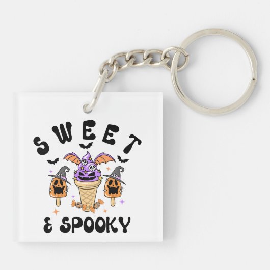 Sweet & Spooky Retro Halloween Ice Cream Cones Sleutelhanger (Achterkant)