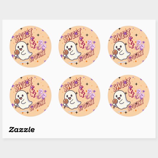 Sweet & Spooky Schattige Ghost Round Sticker (Vel)
