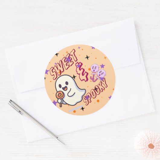 Sweet & Spooky Schattige Ghost Round Sticker (Envelop)