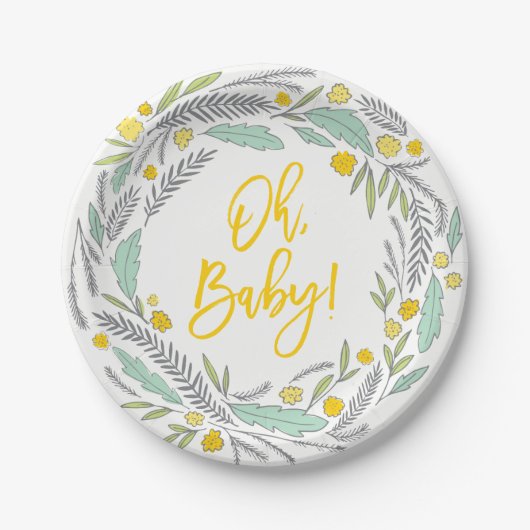 Sweet Sprigs Genderneutraal Baby shower Bord (Voorkant)