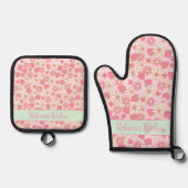 Sweet Spring aardbeien gepersonaliseerd Ovenwant & Pannenlap Set (Voorkant)