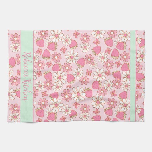 Sweet Spring aardbeien gepersonaliseerd Theedoek (Horizontaal)