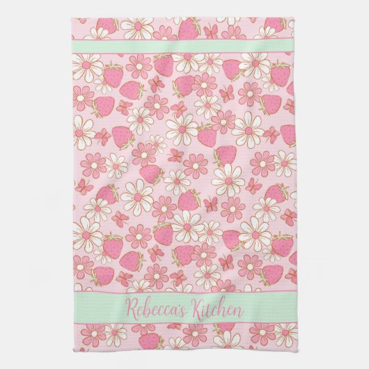 Sweet Spring aardbeien gepersonaliseerd Theedoek (Verticaal)