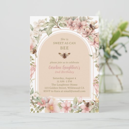 Sweet Spring Bee Wildflower Tweede verjaardag Kaart (Staand voorkant)