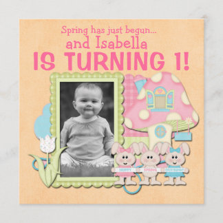 Sweet Spring Bunnies Eerste Verjaardag Kaart