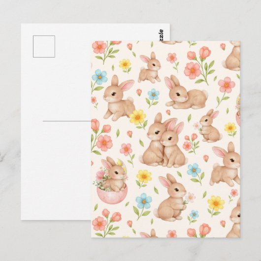 Sweet Spring Bunnies & Floral Garden Pattern Briefkaart (Voorkant / Achterkant)
