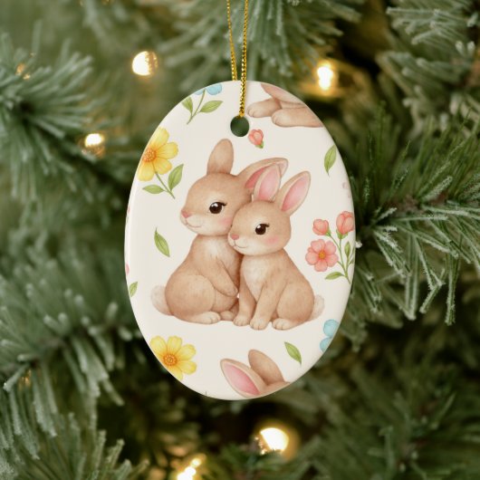 Sweet Spring Bunnies & Floral Garden Pattern Keramisch Ornament (Boom)