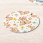 Sweet Spring Bunnies & Floral Garden Pattern Ronde Kartonnen Onderzetter<br><div class="desc">Sweet Spring Bunnies & Floral Garden Pattern Round Paper Coaster. Invite joy with this adorable pattern featuring sweet bunnies amongst delicate spring flowers. Perfect for Easter,  baby showers,  or adding a touch of whimsical charm to any occasion. The gentle pastel colors and endearing rabbit illustrations create a heartwarming design.</div>