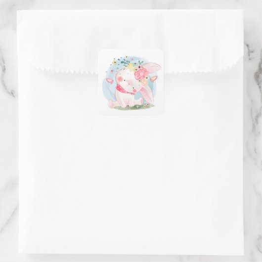 Sweet Spring Bunny Vierkante Sticker (Tas)