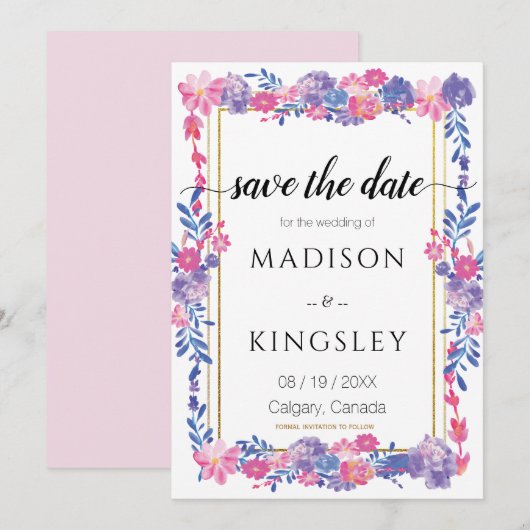 Sweet Spring Floral Abstract Save the Date KAART (Voorkant / Achterkant)