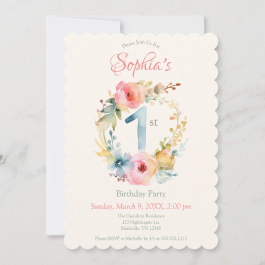 Sweet Spring Floral eerste verjaardag Kaart (Voorkant)