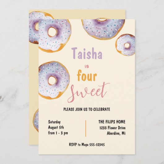 Sweet Sprinkle Donut Waterverf Illustration (Voorkant / Achterkant)