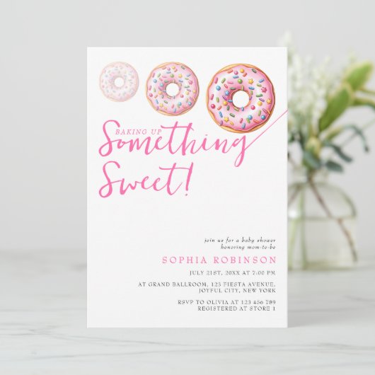 Sweet Sprinkle Donuts Modern Girl Baby shower Kaart (Staand voorkant)