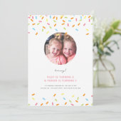 Sweet Sprinkle Kinder Joint Birthday Party Foto Kaart (Staand voorkant)