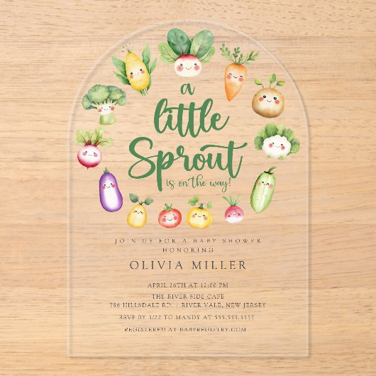 Sweet Sprout Baby shower Invitation Acryl Uitnodigingen (Voorkant)