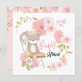 Sweet Squirrel Florals Wit Roze Meisje Baby shower Kaart