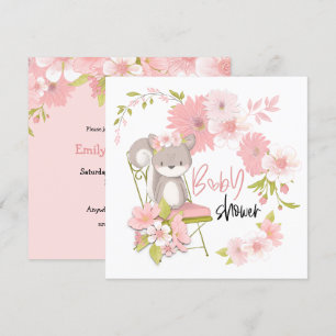 Sweet Squirrel Florals Wit Roze Meisje Baby shower Kaart