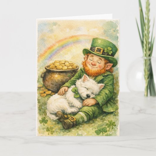 Sweet St. Patrick’s Day Westie & Leprechaun Card Kaart (Voorkant)