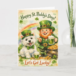 Sweet St. Patrick’s Day Westie & Leprechaun Card Kaart