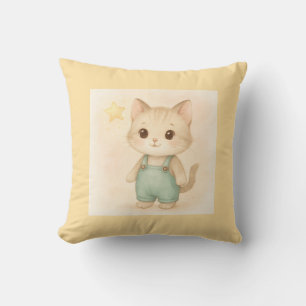 Sweet Starry Kitten in Overalls – Schattigee pil v Kussen