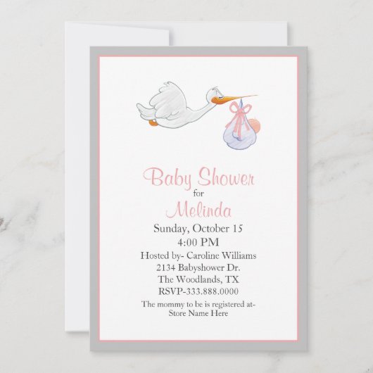 Sweet Stork met Baby-uitnodiging Kaart (Voorkant)
