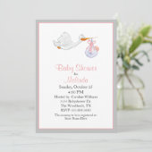 Sweet Stork met Baby-uitnodiging Kaart (Staand voorkant)