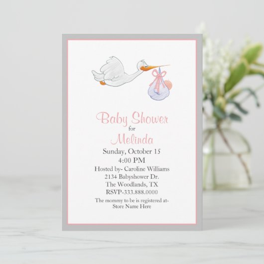 Sweet Stork met Baby-uitnodiging Kaart (Staand voorkant)