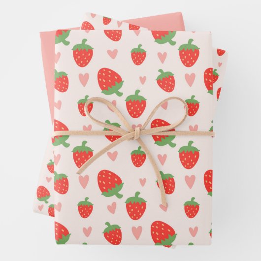 Sweet Strawberries & Hearts Wrapping Paper Set (In situ)