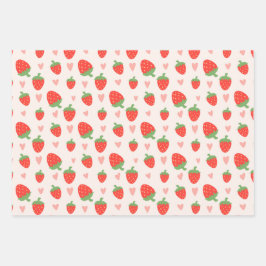 Sweet Strawberries & Hearts Wrapping Paper Set