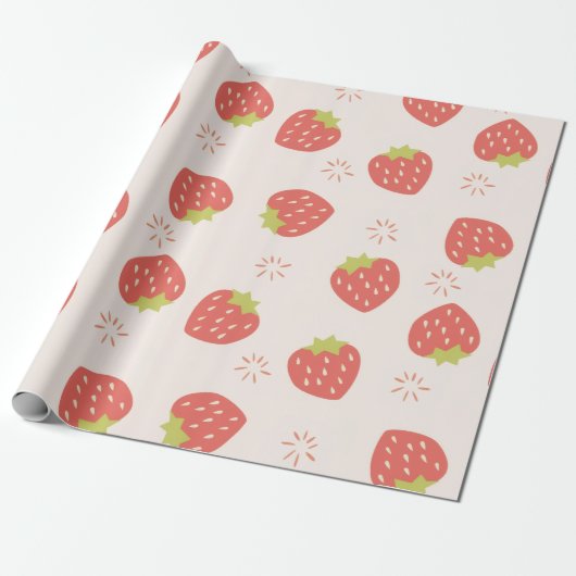 Sweet Strawberries Pattern Cadeaupapier (Uitgerold)
