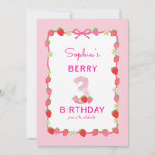 Sweet Strawberry 3rd Birthday Invitation Kaart (Voorkant)