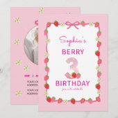 Sweet Strawberry 3rd Birthday Invitation Kaart (Voorkant / Achterkant)