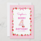 Sweet Strawberry 4th Birthday Invitation Kaart (Voorkant)
