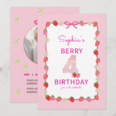 Sweet Strawberry 4th Birthday Invitation Kaart (Voorkant / Achterkant)